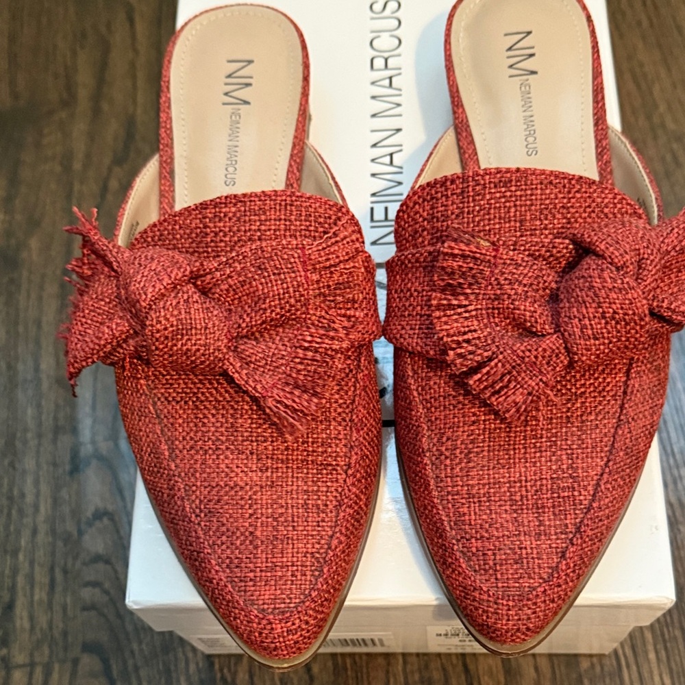 Neiman Marcus Red Textured Mules